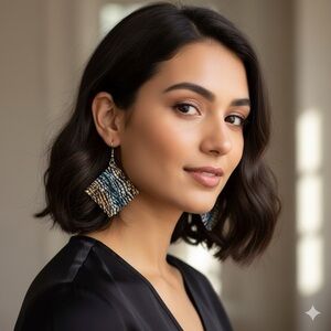 Chic Gold and Blue Patterned Earrings